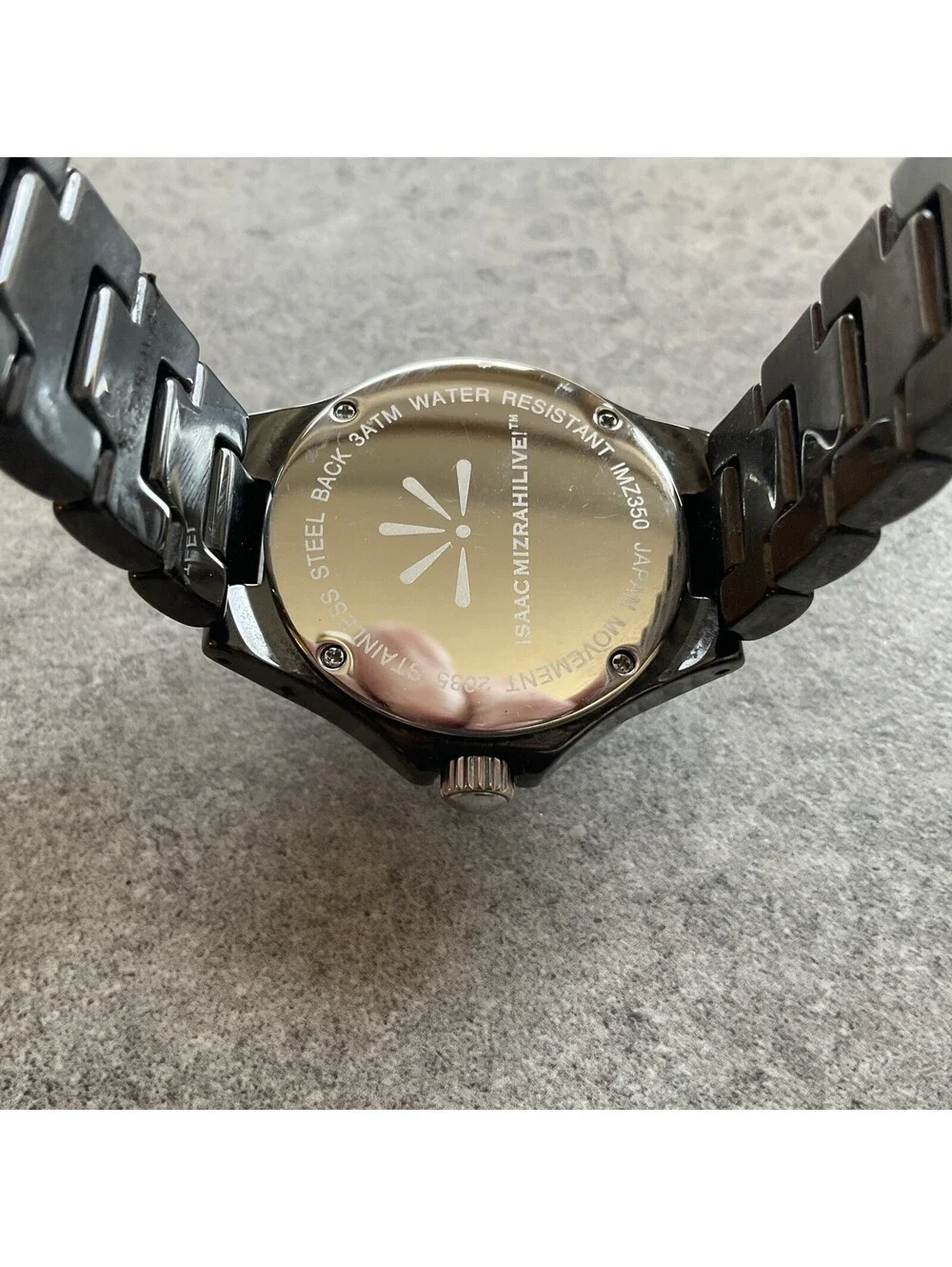 Isaac Mizrahi Womens Watch 35mm Gunmetal Ceramic Case & Band Floral Bezel B-Y